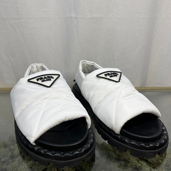 PRADA Padded Nylon White Slingback Sandals SZ 37.5 - Picture 1 of 11